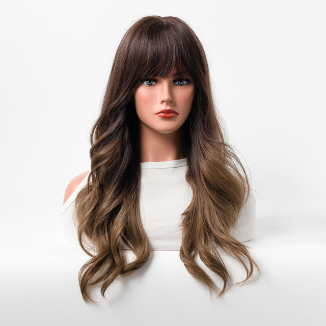 Gradient Highlight Long Curly Hair Matte Temperament Human Hair Full Lace Wig for Women
