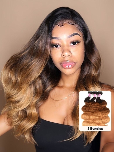 UNice 3Pcs Brazilian Body Wave Human Hair Bundles in T1B/4/27 Ombre with 16-26 Inch Length