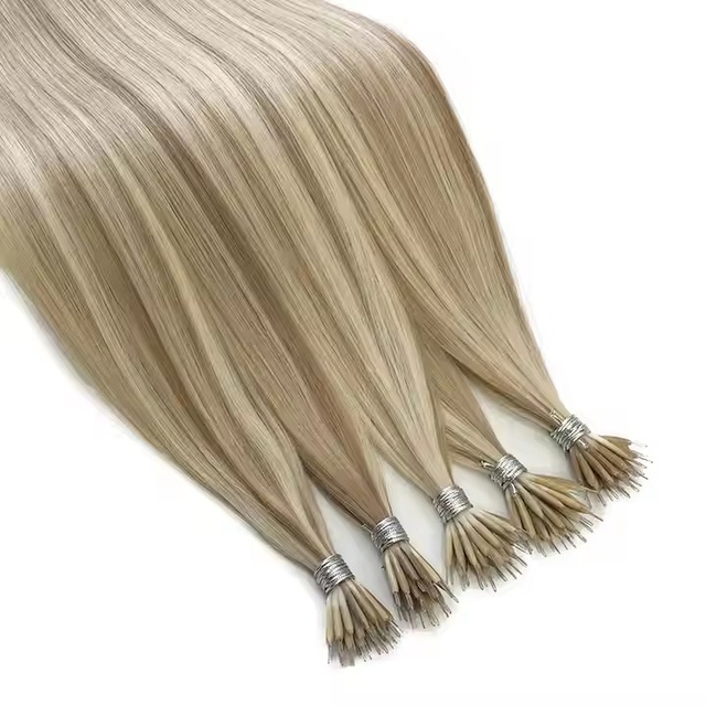 Nano Ring Human Hair Extensions with 100% Virgin Remy Hair in 10-30 Inch Length and Dyeable Micro Beads