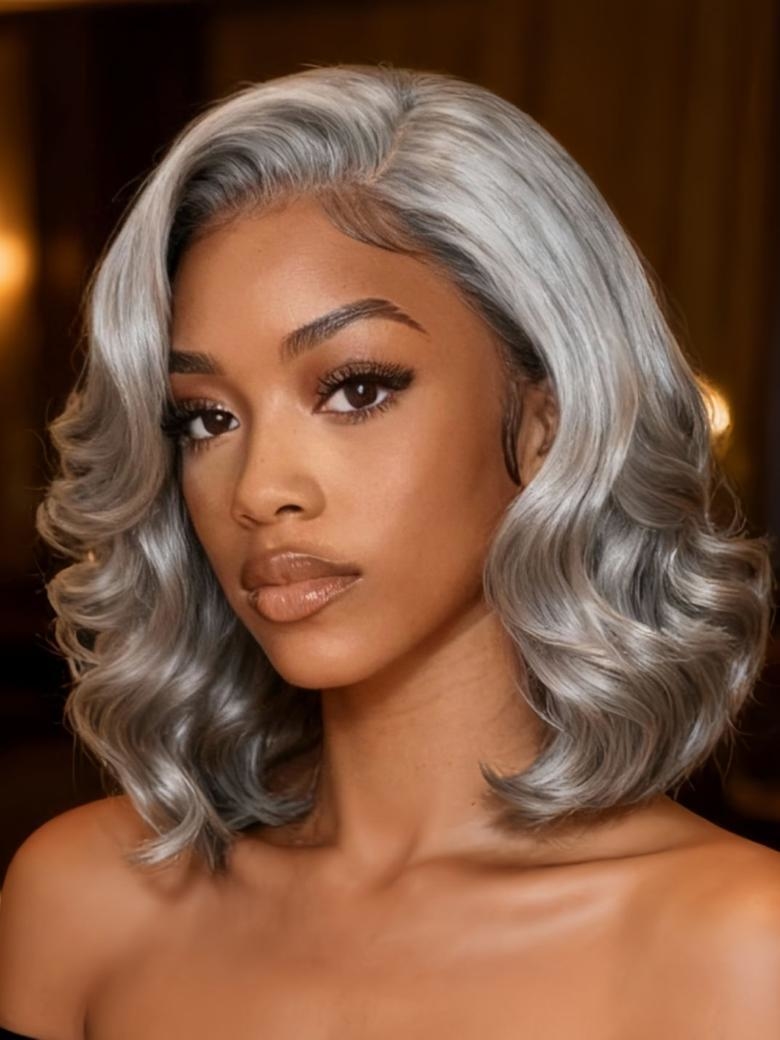 UNice 150% Density Glueless Salt and Pepper Human Hair Bob Wig with Transparent Lace