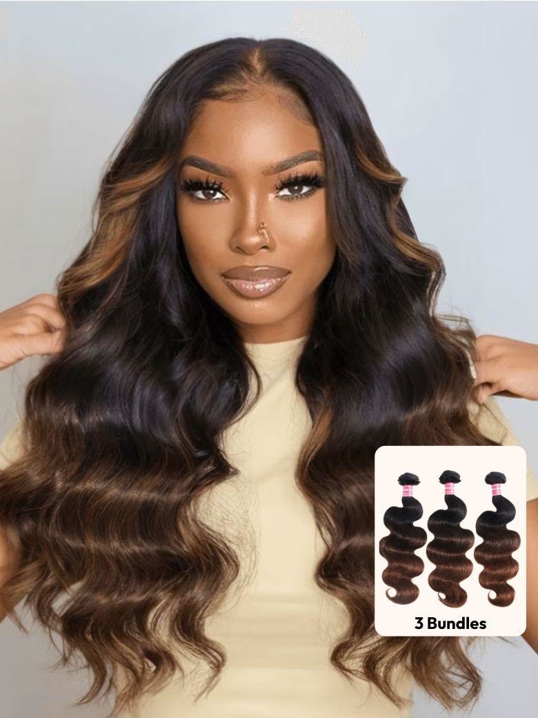 UNice Chestnut Brown Ombre Body Wave Human Hair Bundles - 100% Unprocessed Virgin Hair Weave 3pcs/Pack