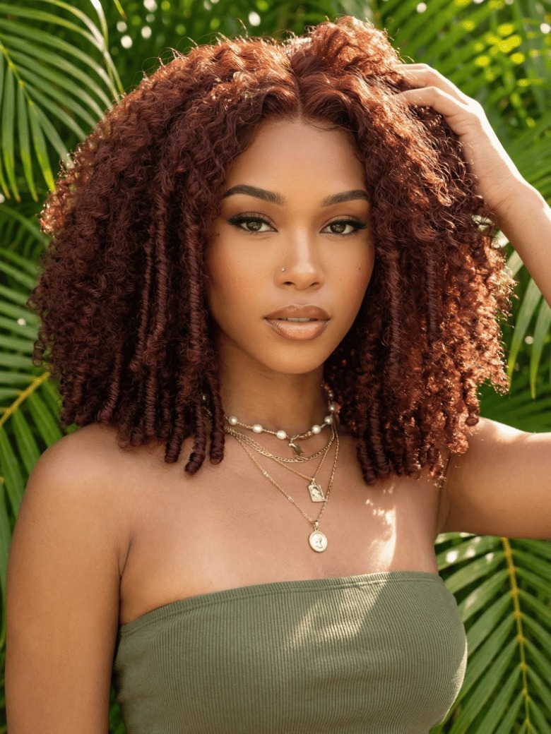UNice 7x5 Lace Closure Human Hair Wig with 150% Density and Reddish Brown Jerry Curly Style