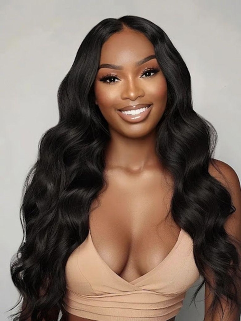 V Part Human Hair Wig with Body Wave Texture and Glueless Application for 150% Density