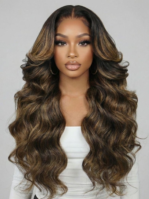 UNice #FB30 Brown Balayage Body Wave Human Hair Bundles 100% Human Hair Can Be Dyed