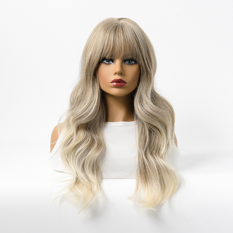 Fashion Hair Synthetic Wig with Gold Gradient Highlights and Curly Hair Long Length Wig for Women