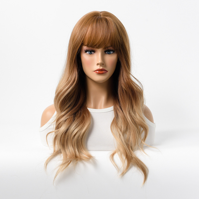Wholesale Long Body Wave Olive Green Synthetic Wig with Heat Styling Compatibility for Women Daily or Party Use