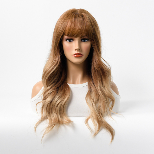 Wholesale Long Body Wave Olive Green Synthetic Wig with Heat Styling Compatibility for Women Daily or Party Use