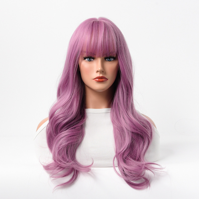 Wholesale Women Long Curly Hair Purple Brown Trend Full Head Set Wig with Heat Styling Compatibility
