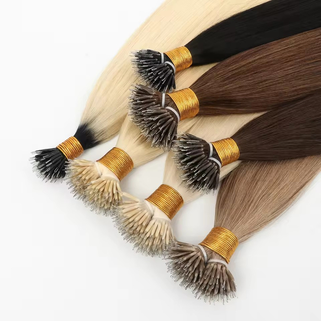 100% Virgin Remy Human Hair Nano Ring Hair Extension with 10-30 Inch Length and Dyeable Micro Link Pre-Bonded Hair Extensions