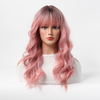 High Temperature Fiber Long Curly Pink Synthetic Hair Wig for Cosplay and Parties