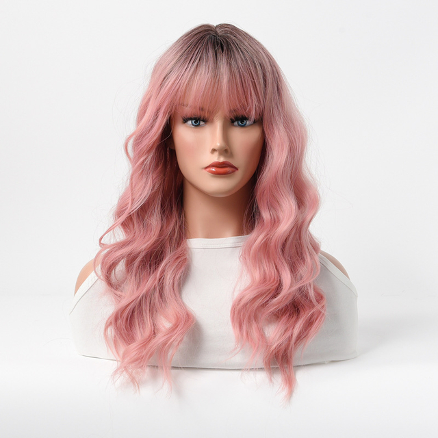 High Temperature Fiber Long Curly Pink Synthetic Hair Wig for Cosplay and Parties